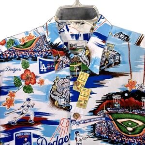 Vtg Reyn Spooner Men's Large LA Dodgers Button Up All Over Print Baseball Shirt